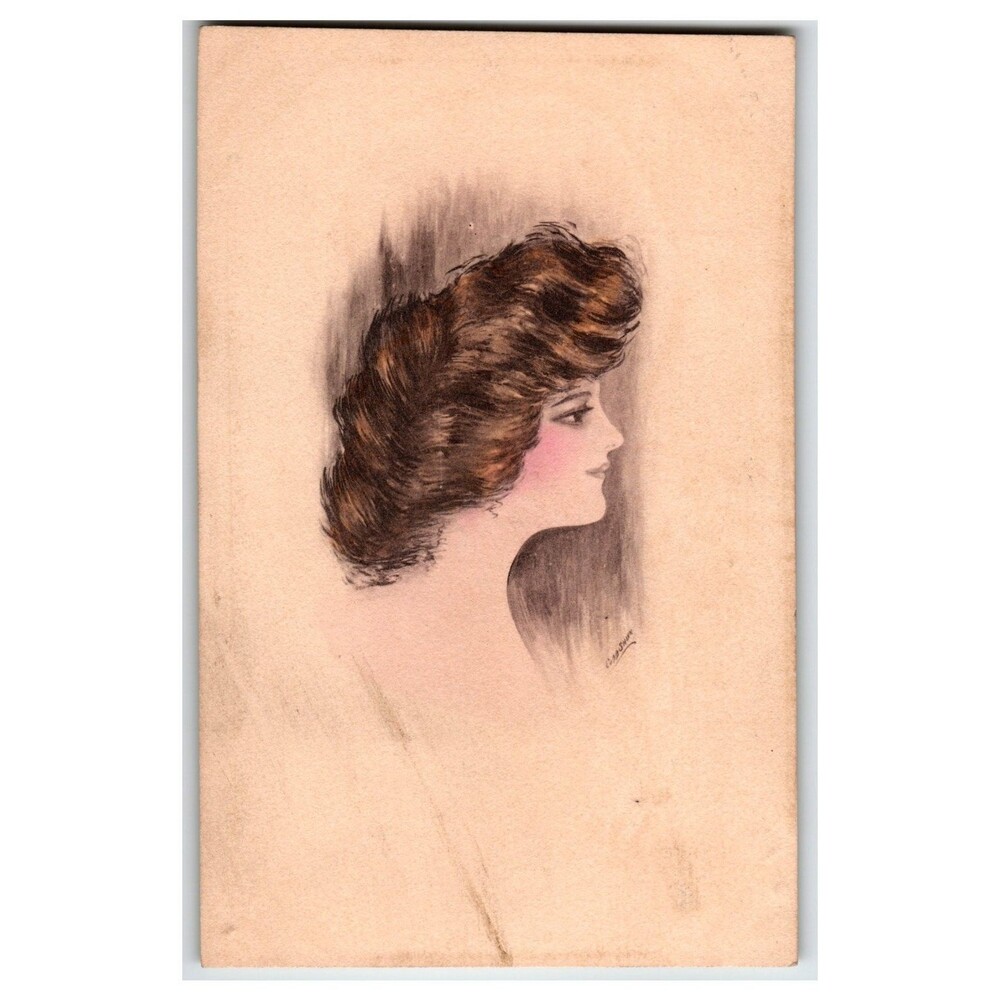 Elegant Edwardian Woman Profile Portrait Illustrated Postcard 1907-1915